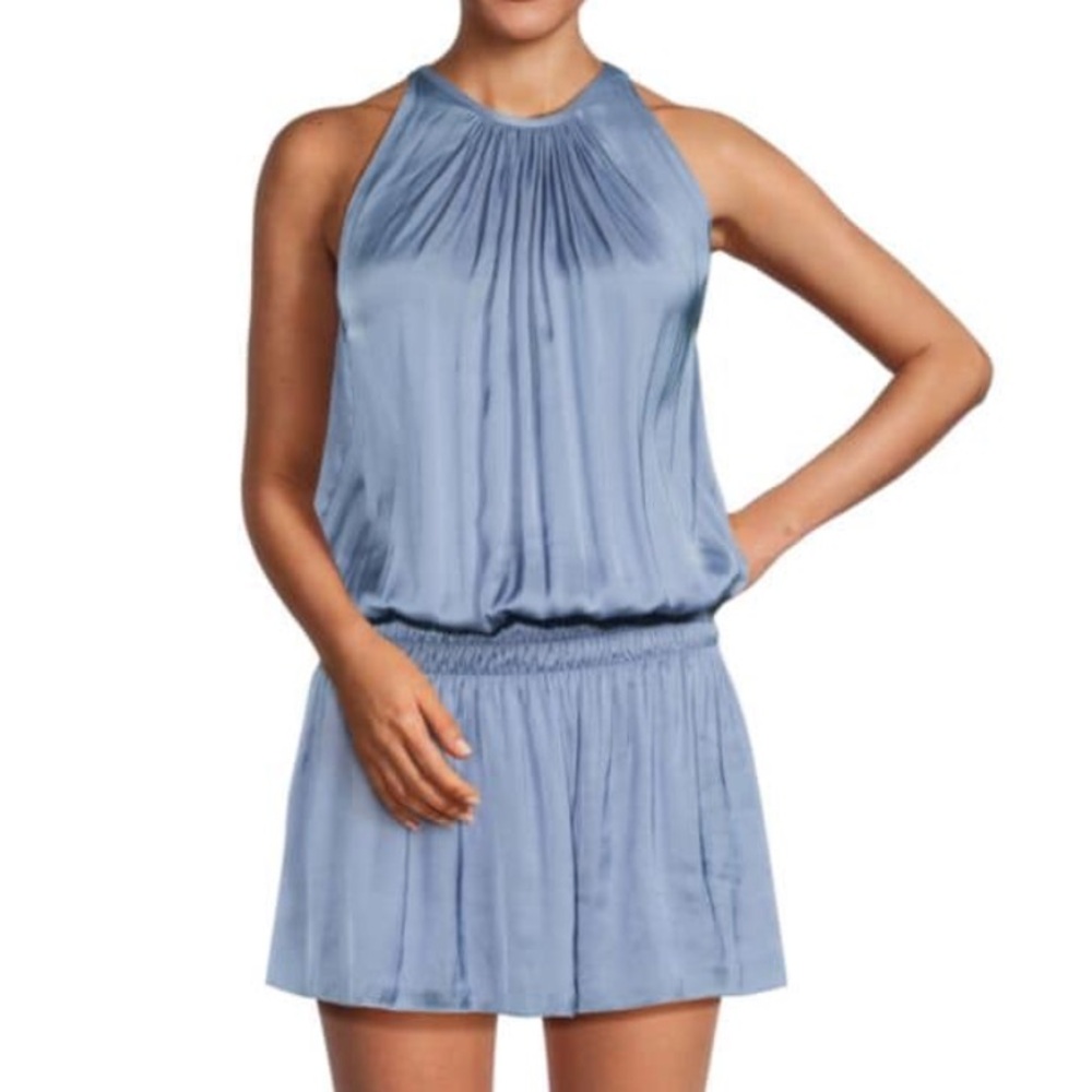 NWT $355 Ramy Brook mock neck Blue Mini Dress L large